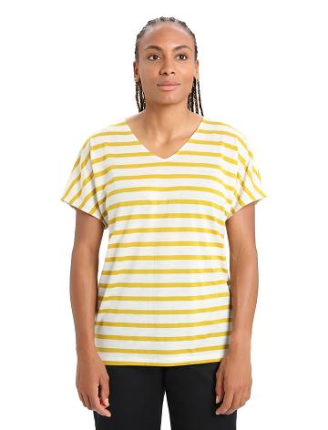 Women's Icebreaker Merino Drayden Reversible Short Sleeve Top Stripe T Shirts Ecru Heather / Silent Gold | CA 1340WNBY